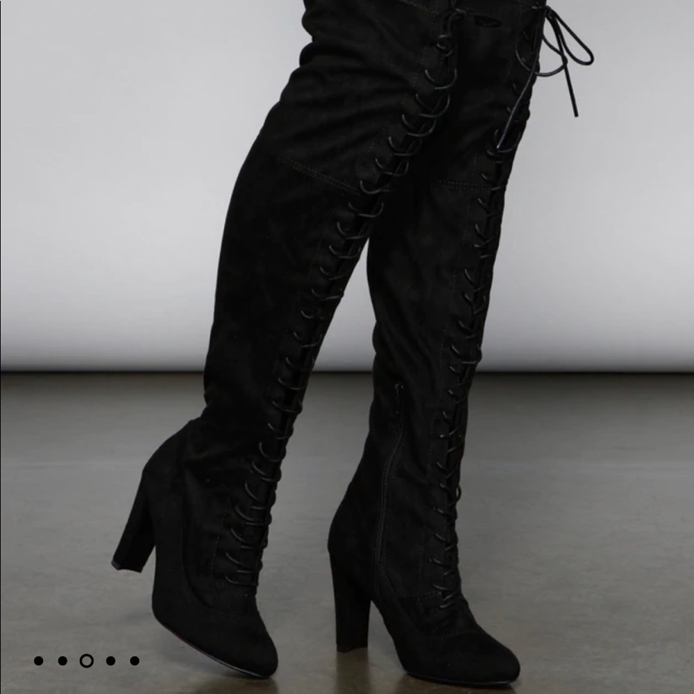 OVER THE KNEE LACE UP BOOTS SUADE INNER ZIP ENCLOSURE MODA SIZE 7